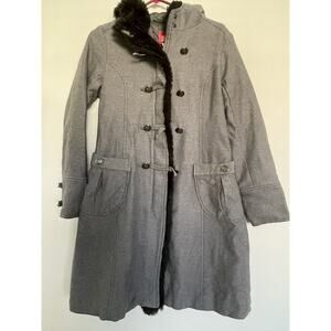 Urban Outfitters Lux Long Gray Women's M Coat Faux Fur Lined Military Buttons